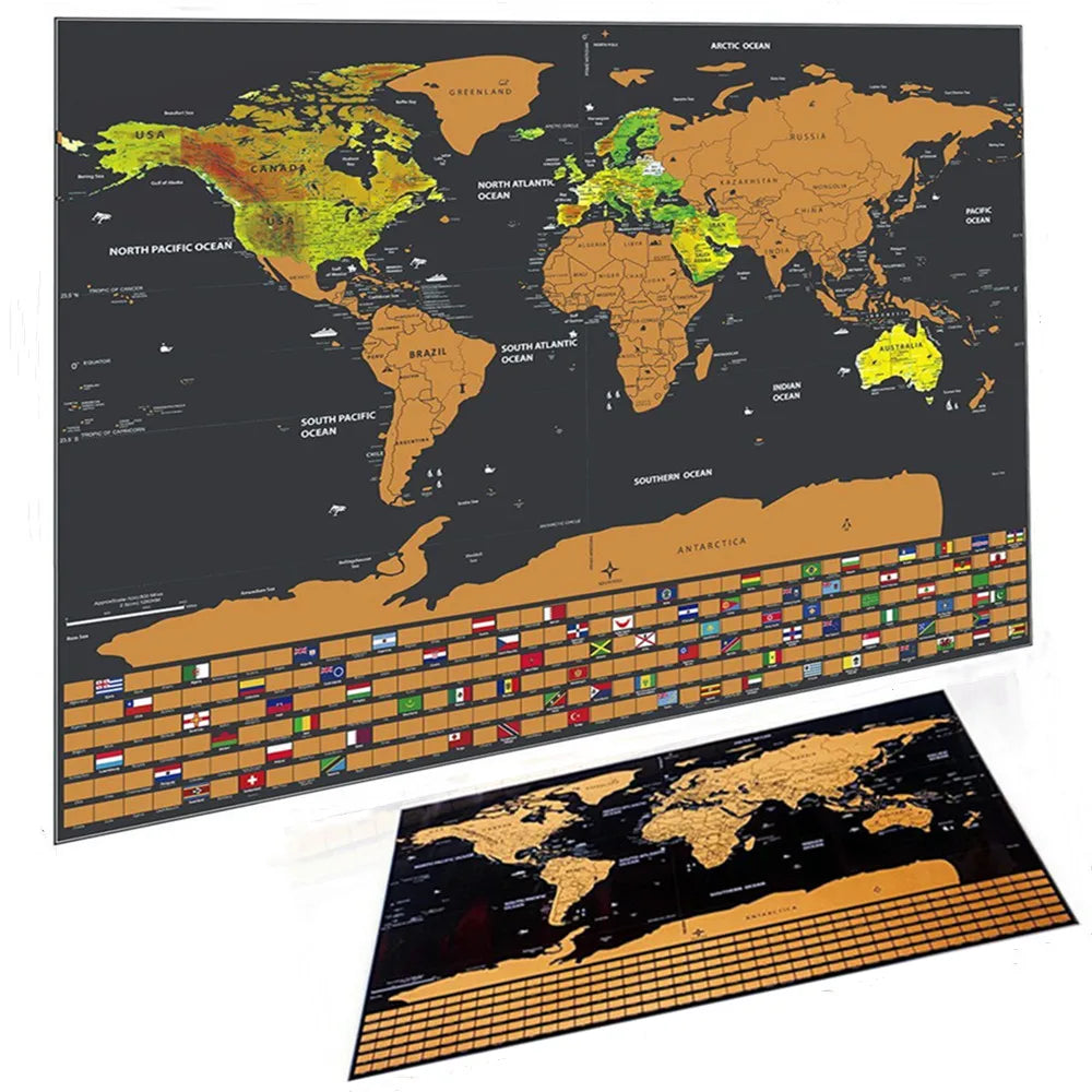 Carte du Monde à Gratter noire et dorée, pour suivre vos voyages
