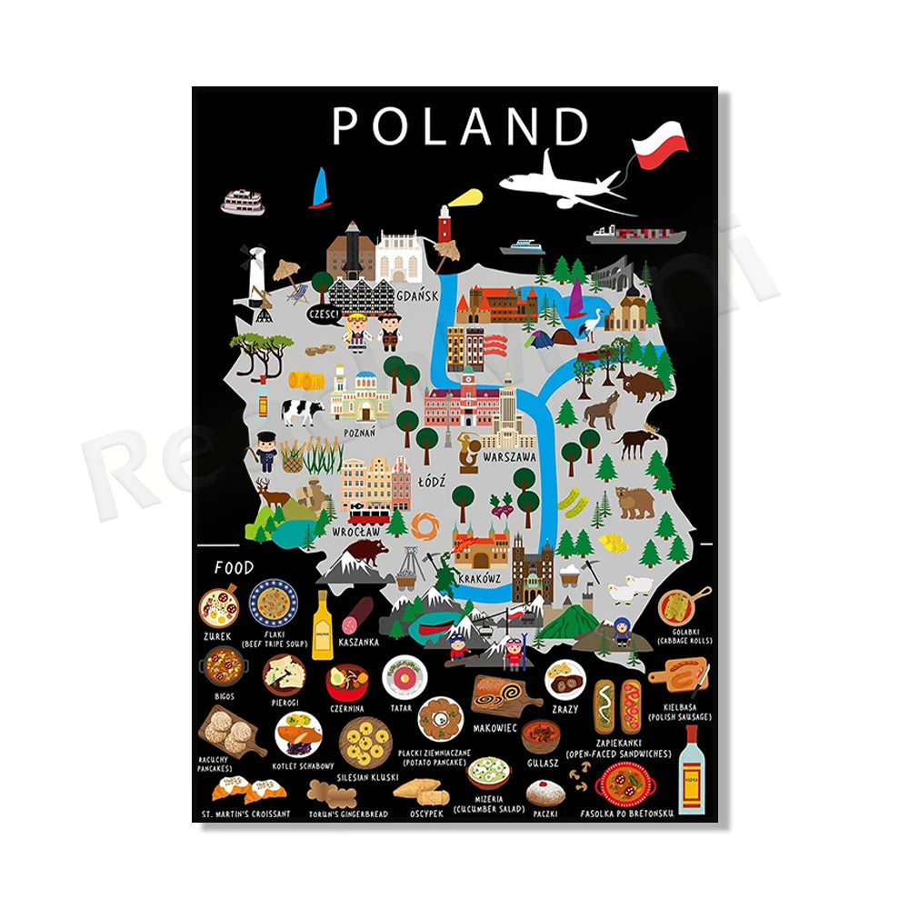 Poster Carte Gastronomique & Culturelle de l'Italie