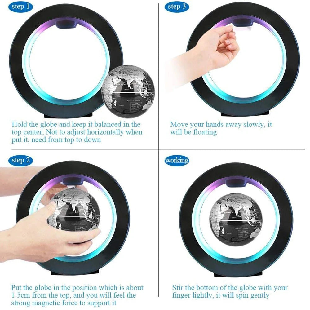 Globe Terrestre Flottant LED – Carte du Monde en Lévitation Magnétique Rotative