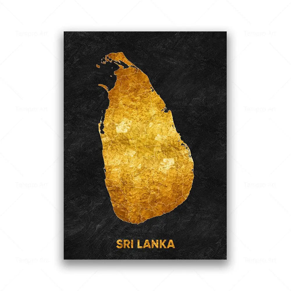 Tableau Carte en Noir et Or - Sri Lanka