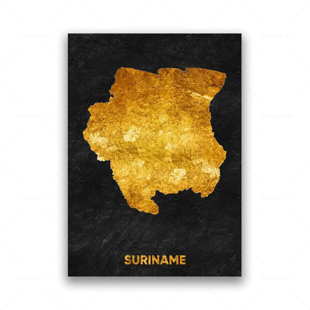 Tableau Carte en Noir et Or - Suriname