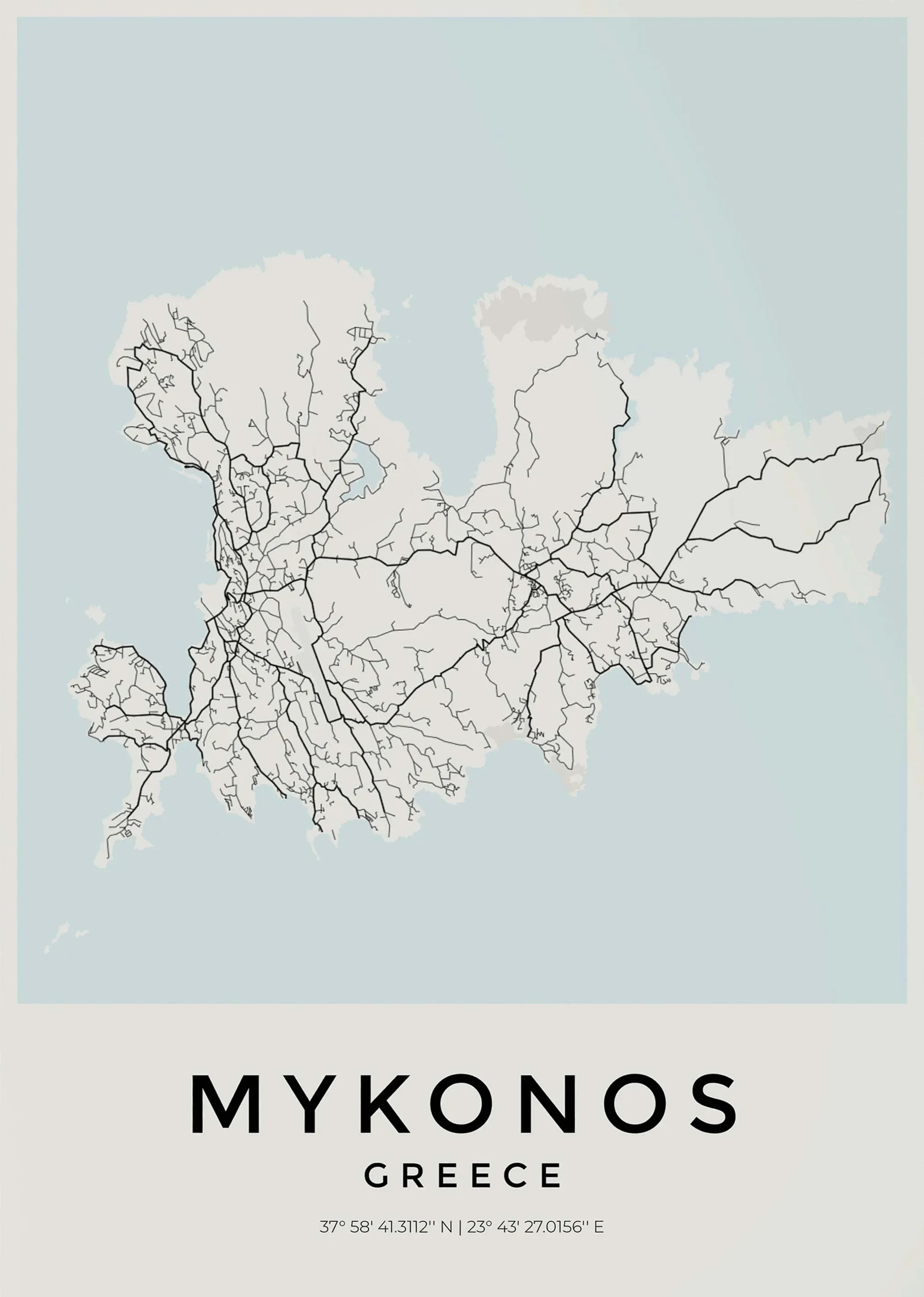 Carte de Mykonos – Affiche Murale