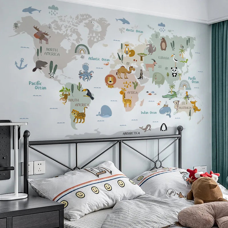 Autocollants Carte du Monde des Animaux – Stickers Muraux Éducatifs Enfants