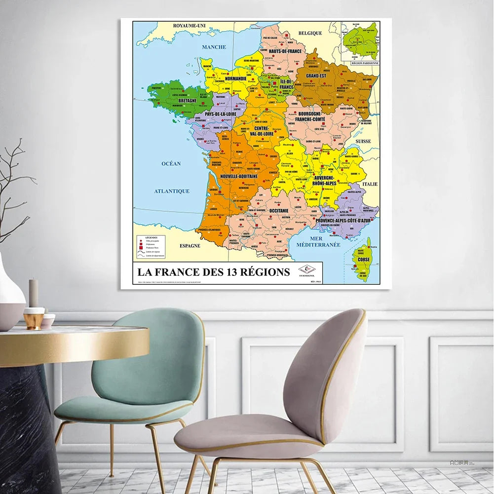 Carte de France des régions, Affiche murale à accrocher