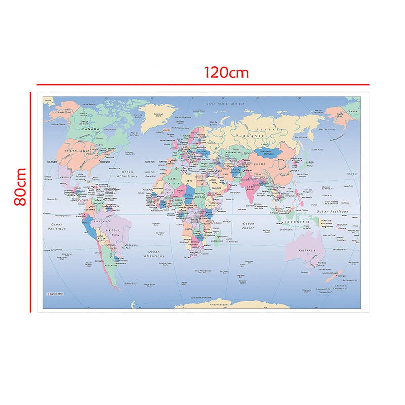 Poster Carte du Monde Vintage Français – Affiche Murale Décorative 120x80cm & 100x70cm