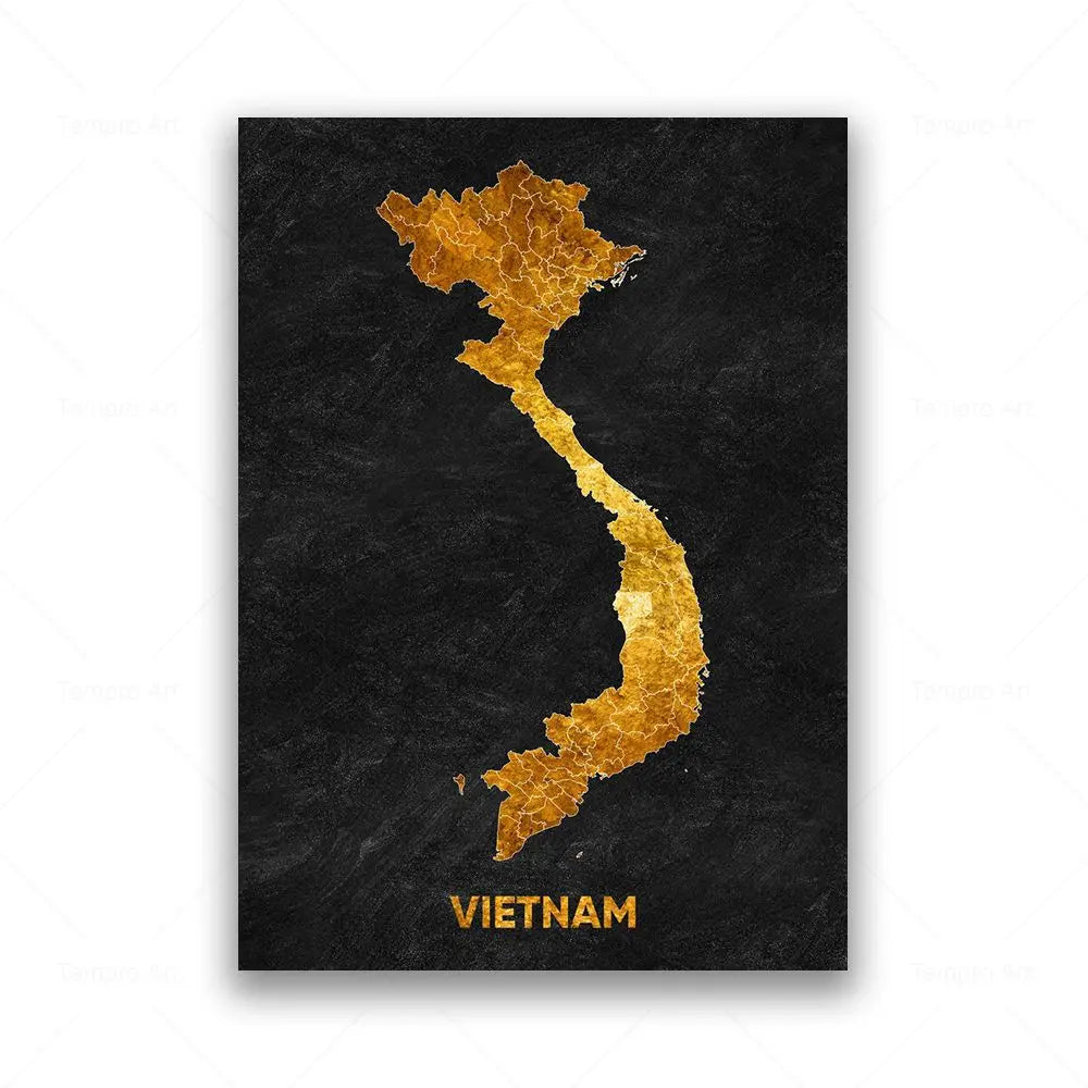 Tableau Carte en Noir et Or - Vietnam