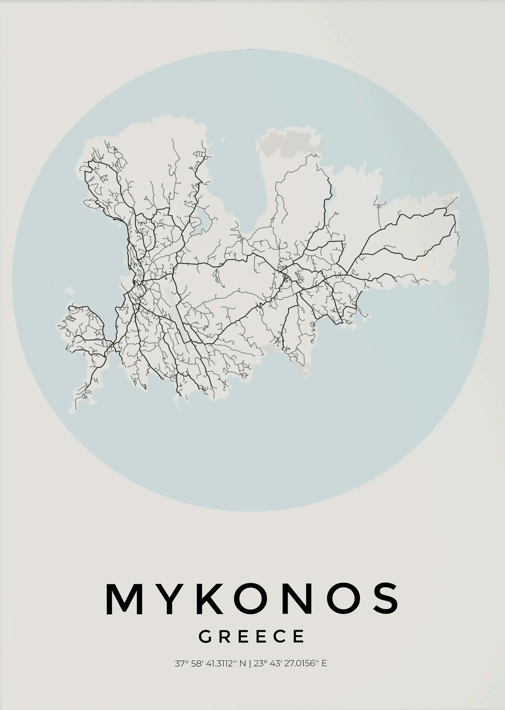 Carte de Mykonos – Affiche Murale