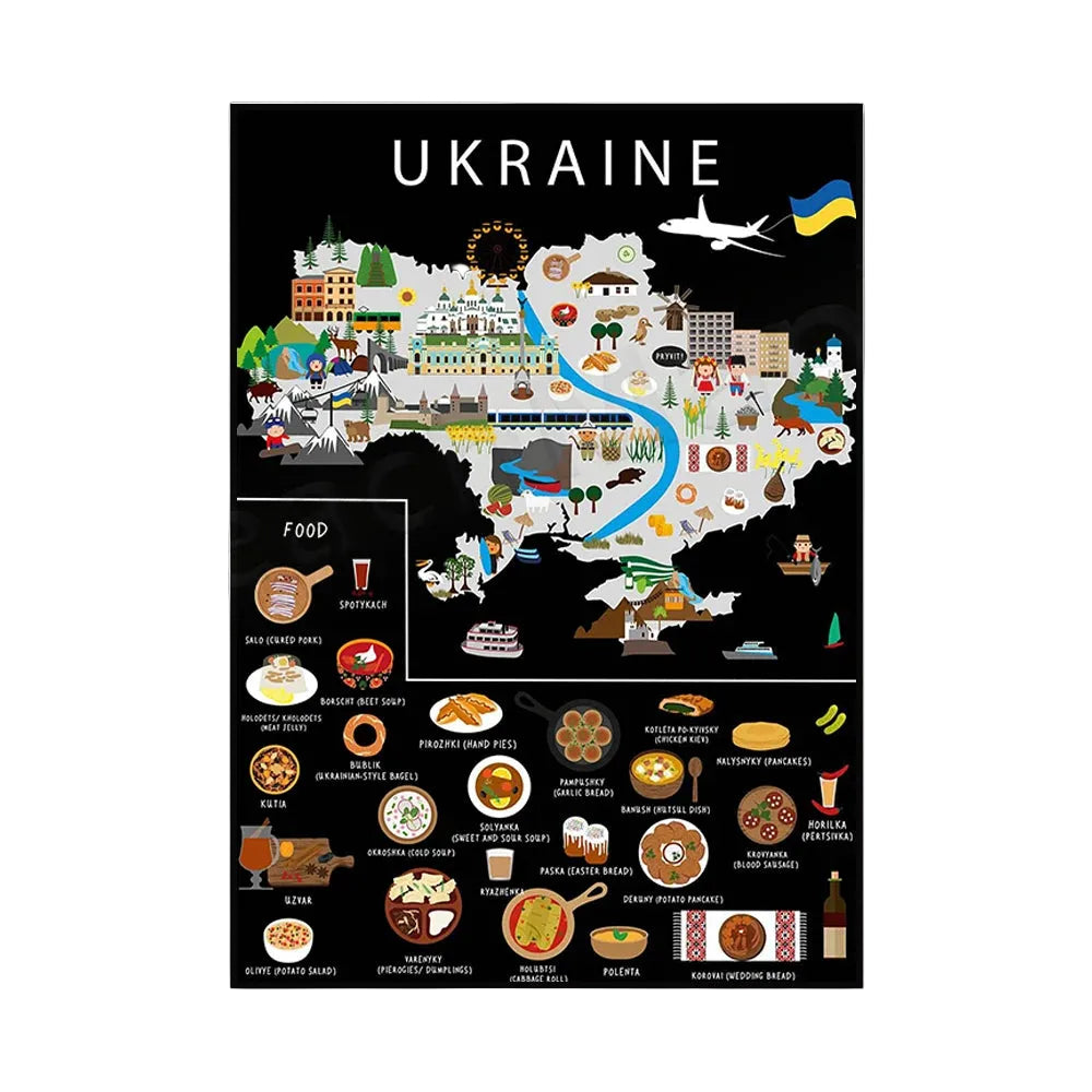 Poster Carte Gastronomique & Culturelle de l'Ukraine