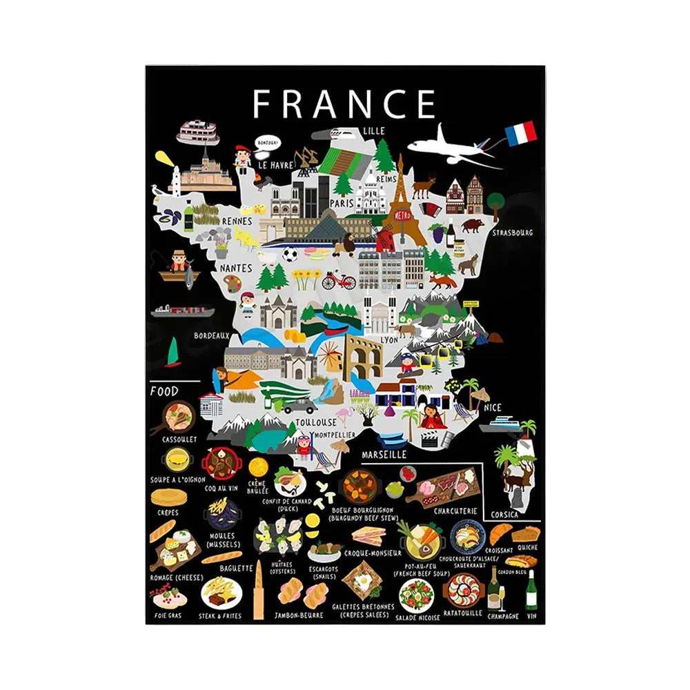 Poster Carte Gastronomique & Culturelle de France