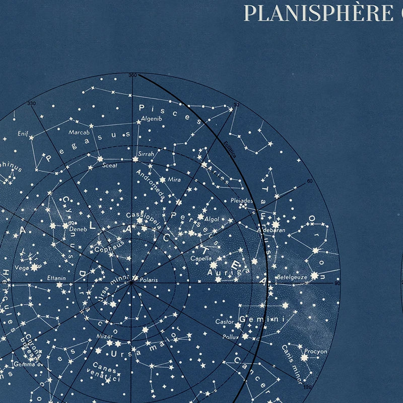 Affiche Planisphère Celeste vintage double hemisphère en Français