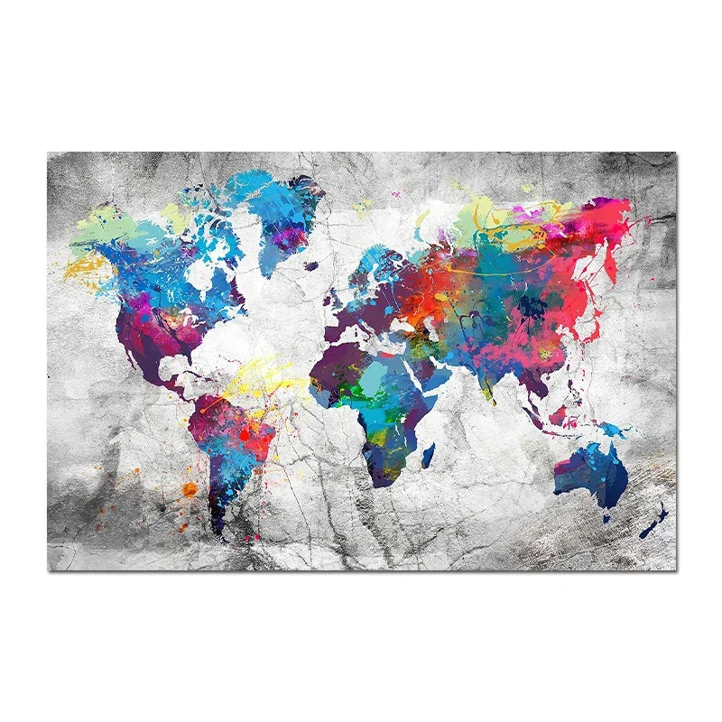 Carte du Monde décorative moderne – Poster murale design multicolore