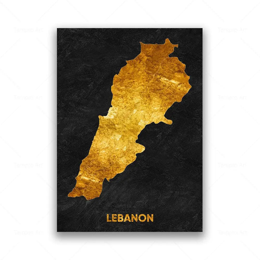 Tableau Carte en Noir et Or - Liban