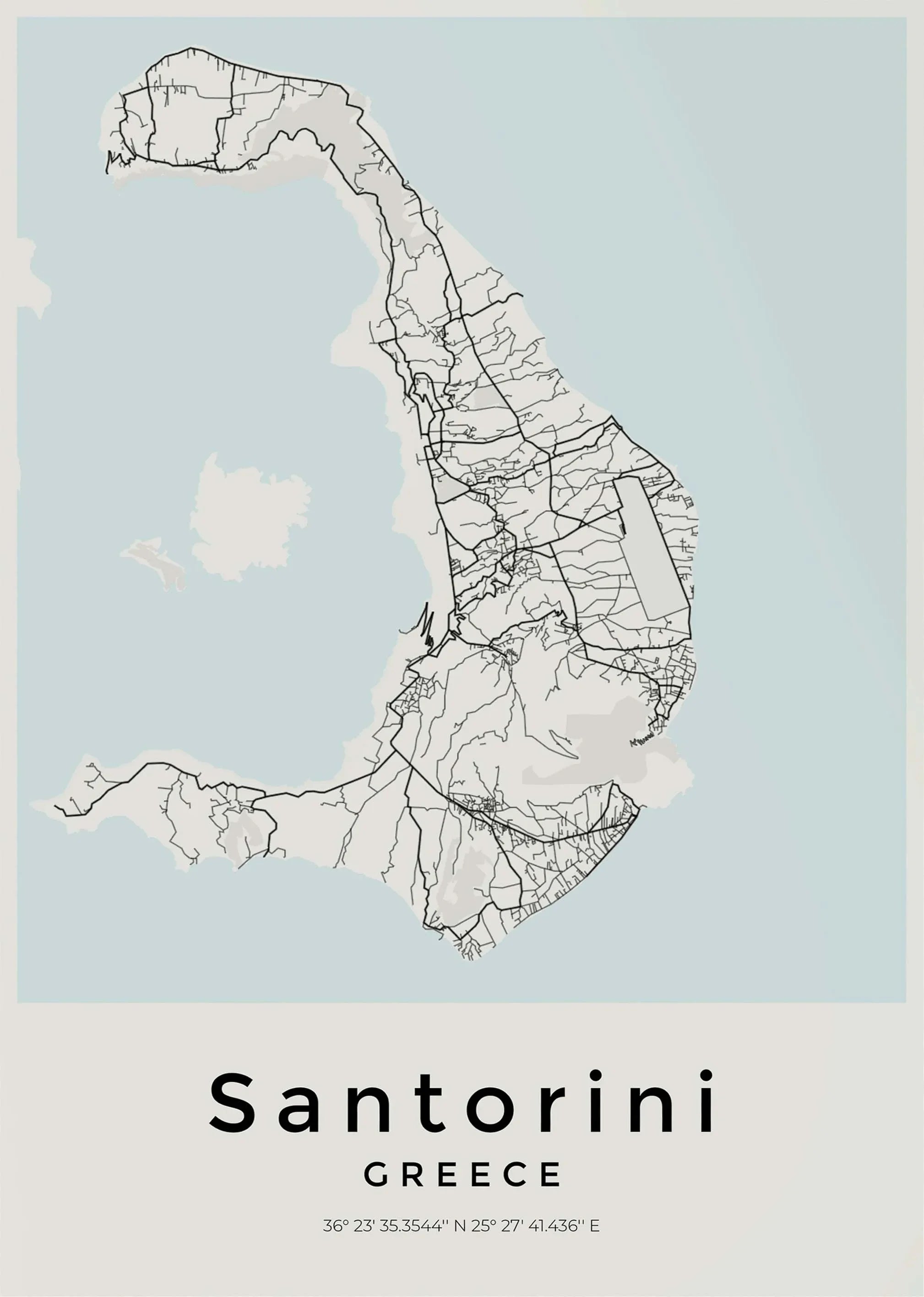 Carte de Santorin – Affiche Murale vintage