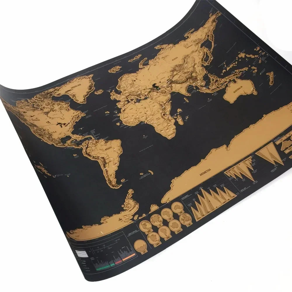 Carte du Monde à Gratter noire et dorée, pour suivre vos voyages