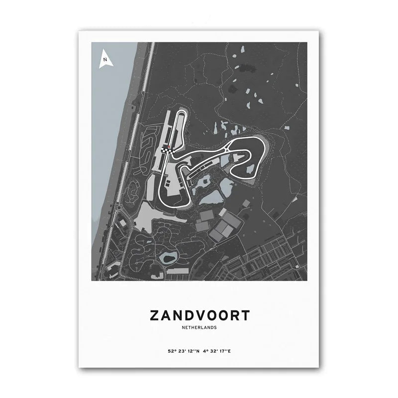 Affiche F1 – Carte du Circuit de Zandvoort - Pays-Bas