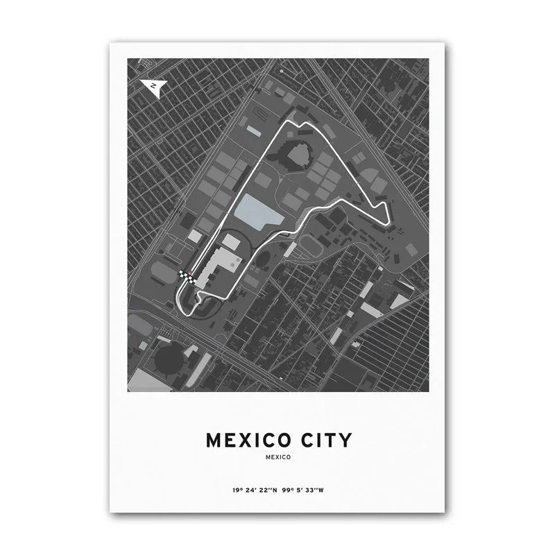 Affiche F1 – Carte du Circuit de Mexico City - Mexique