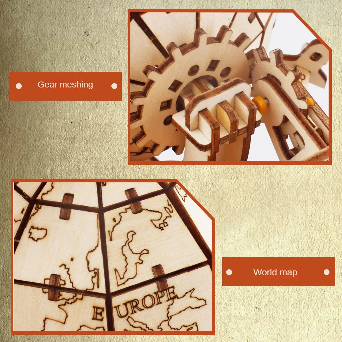 Puzzle 3D en Bois à Assembler, Modèle globe terrestre