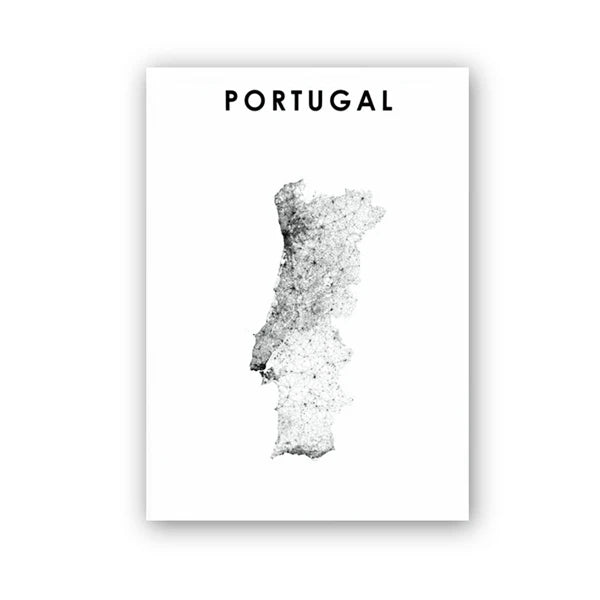 Affiche Carte du Portugal – Poster Noir & Blanc