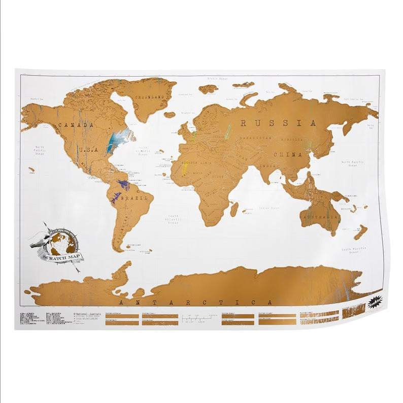 Carte du monde dorée, à gratter