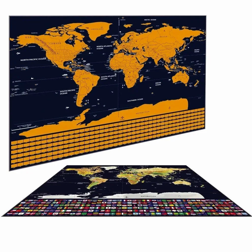 Carte du Monde à Gratter noire et dorée, pour suivre vos voyages