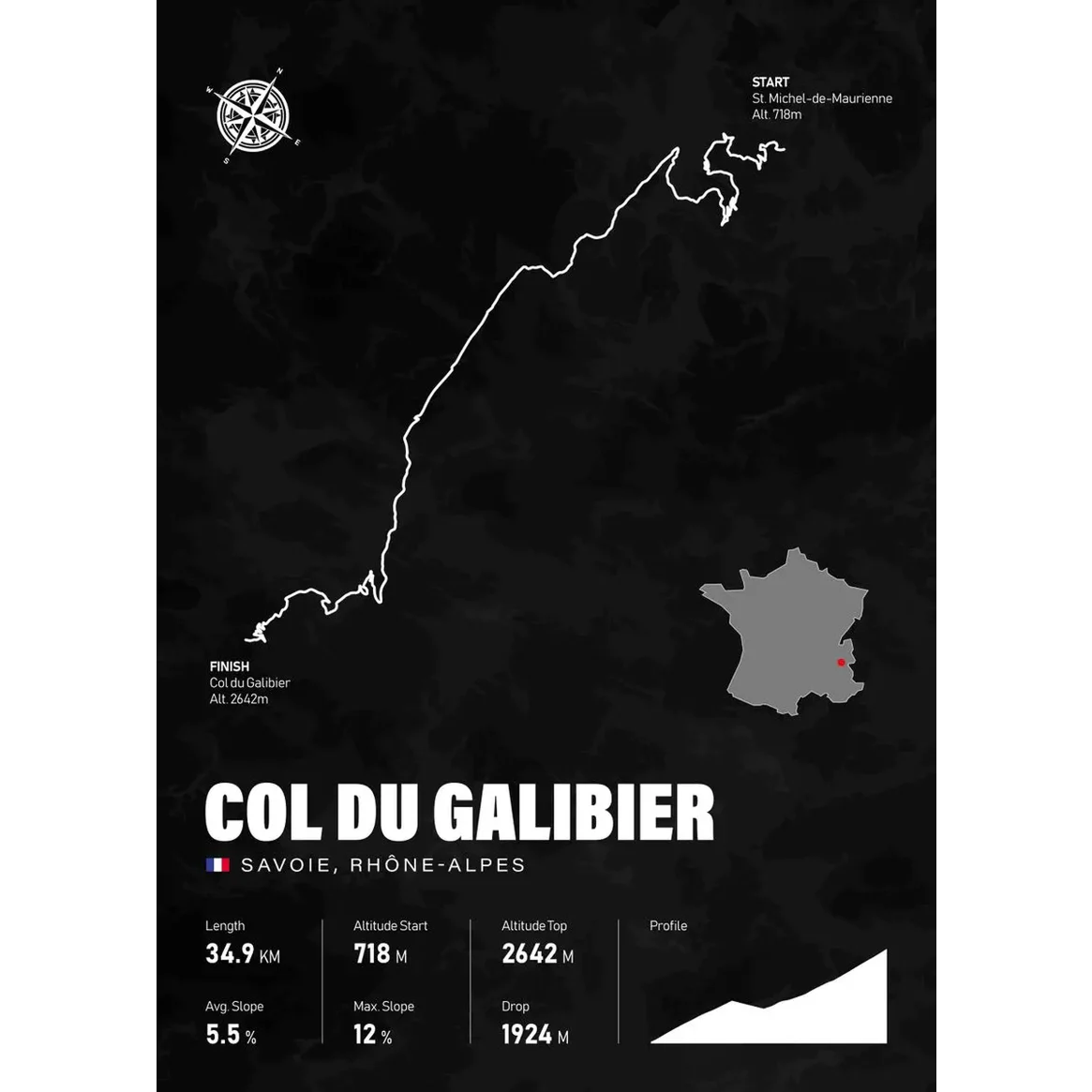 Poster du Col du Galibier à vélo - Affiche cyclisme