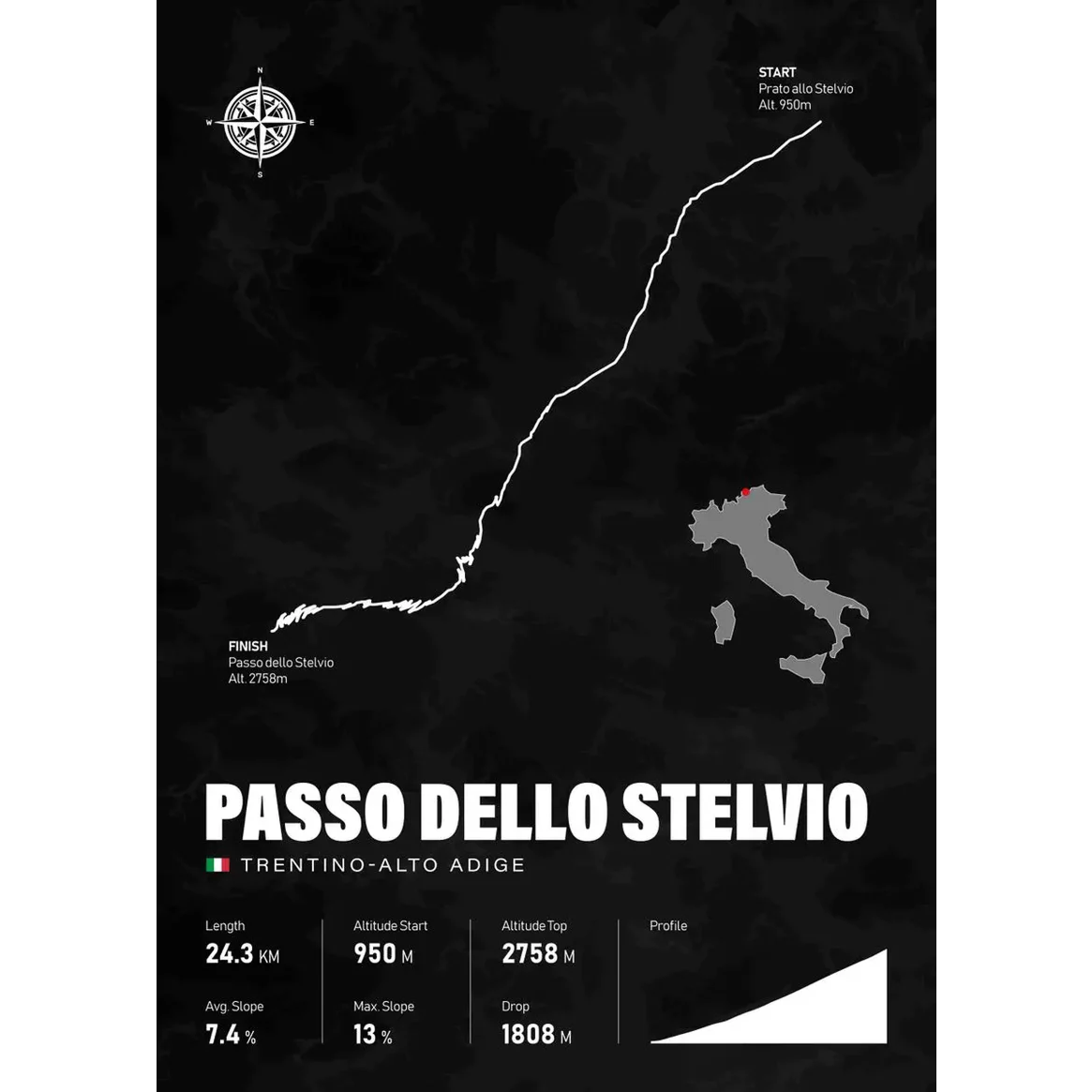 Poster du Passo Dello Stelvio à vélo - Affiche cyclisme