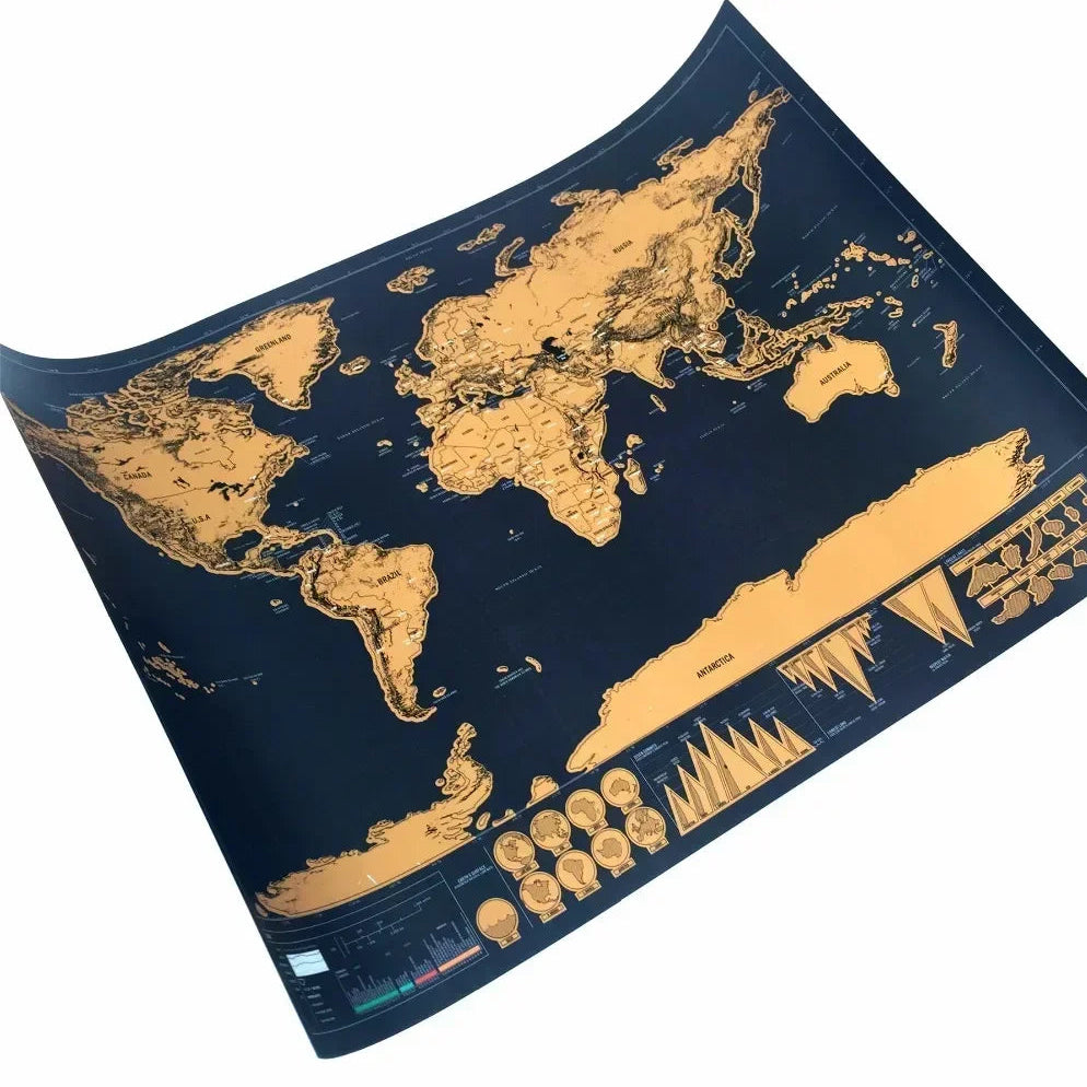 Carte du Monde à Gratter noire et dorée, pour suivre vos voyages